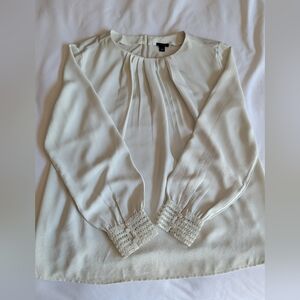 Ann Taylor Cream Pleated Front Blouse with Crochet Cuff Detail